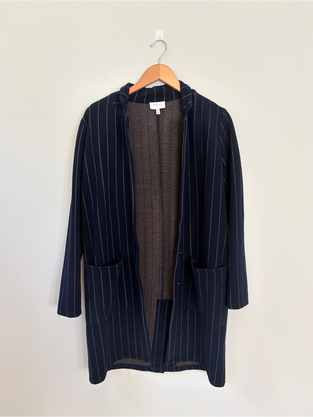 Anthropologie Harlyn Navy Pinstripe Open-Front Coat - Small - Picture 2 of 5